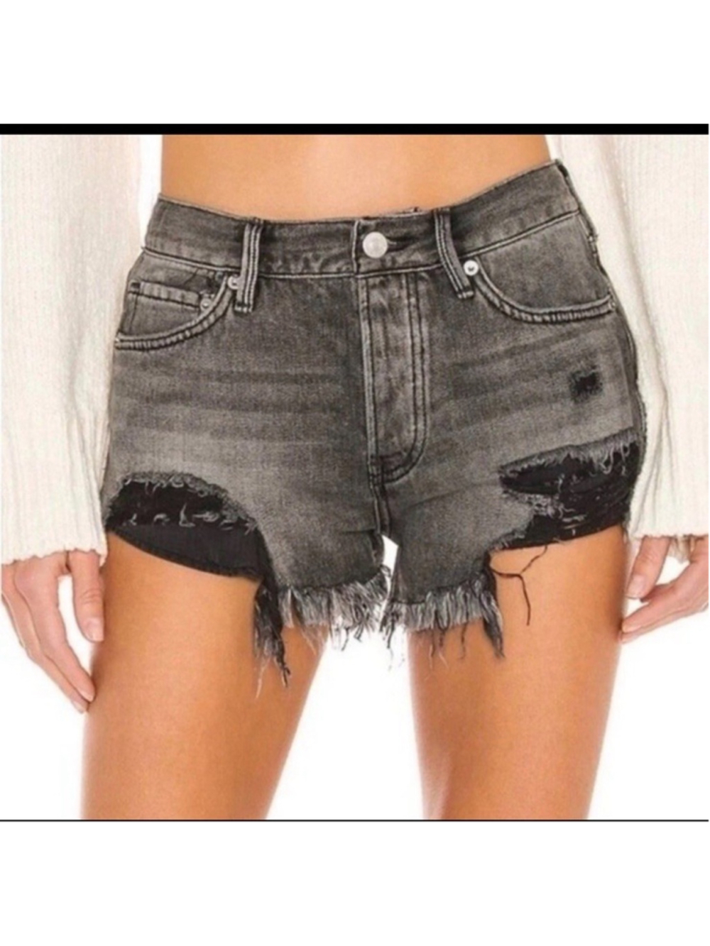 Free People We the Free Loving Good Vibrations Shorts Women’s 31 Black Cutoff